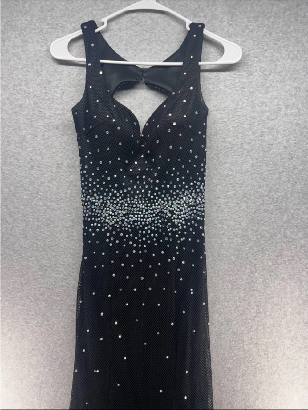 Blush Black Rhinestone Mesh Prom Gown
